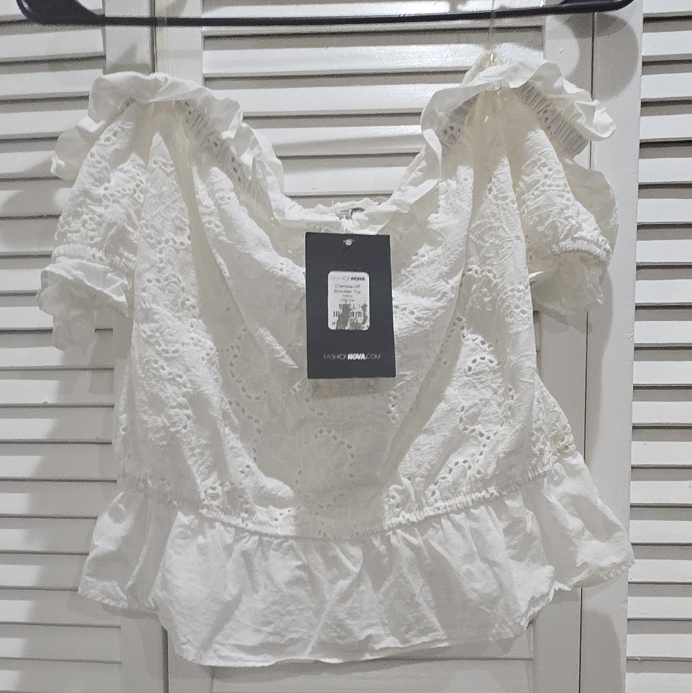 Fashion Nova White Eyelet Lace Women's Top Size L